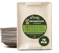 PRIMES ECO 75 PCS Disposable Palm Leaf Serving Trays, Large 14x10 Inch (35x25cm) Eco Friendly Biodegradable Platters for Party Food, Catering Trays & Serving Platters, Microwave Safe