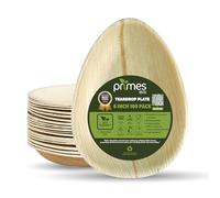 PRIMES ECO Palm Leaf Plates - 100 Pack 15 cm (6") Teardrop/Oval Disposable Dinnerware, Rustic Wood Look, Microwave & Freezer Safe, Areca Leaf Party Plates for Appetisers, Canapés, Desserts