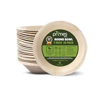 PRIMES ECO PCS Disposable Palm Leaf Bowls Round 7 Inch, Compostable Bowls for Hot & Cold Food, Soup, Salad, Curry, Dessert, Heavy-Duty Eco Friendly Microwave Safe Party & Dinner Serving Bowls