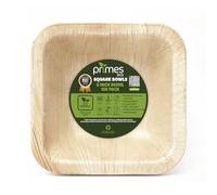 PRIMES ECO Square Disposable Palm Leaf Bowls, Biodegradable & Compostable, Natural Areca Tableware for Hot & Cold Food, Soup, Salad, Dessert, BBQ, Picnic & Parties (100, 8 Inch)