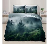 Primeval Forest Comforter Cover Set Single Size Natural Foggy Scenery Bedding Set Forest Park Bedding Duvet Cover Set Bedspread Cover 2Pcs