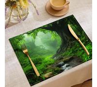 Primeval Forest Decor Table Place Mats 45X30Cm Set Of 4 Soft Green Plants Placemat For Kitchen Dining Table Decoration Indoor Outdoor Botanical Print Placemats