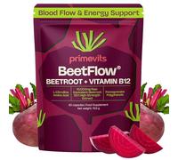 Primevits Beetroot Capsules with Vitamin B12 - 10,000mg Beetroot Extract 50:1 with L-Citrulline & Pomegranate Polyphenols | Nitric Oxide & Circulation Support | Energy & Endurance | 60 Vegan Capsules