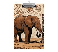 Primitive African Elephant Clipboard,Decorative Clip Board Acrylic Clipboards with Low Profile Metal Clip for Office,Teachers,Standard Letter Size 8.5x12.5