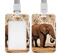 Primitive African Elephant Id Badge Holder - Retractable Badge Holders, Heavy Duty Plastic Id Card Holder with Lanyard, Waterproof Name Tag Sleeve for Nurses, Teachers, Office Professionals