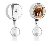 Primitive African Elephant Retractable Work Badge Holder Keychain Badge Reel 24.4" Cord & 360° Swivel Alligator Clip Heavy Duty Id Name Tag Holder for Nurses Doctors Teachers Office Workers