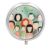 Primitive Art Style Pill Box Portable Mini Travel Pill Organizer Holder 3 Compartment Decorative Round Pills Case Exquisite Daily Vitamin Container for Cod Liver Oil