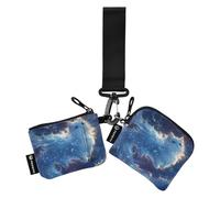 Primitive Blue Bohemian Cat Dual Wristlet Wallets for Women Minimalist Identity Card Protector with Zipper Coin Pocket for Ladies 2 Pcs tarjeteros para Mujer