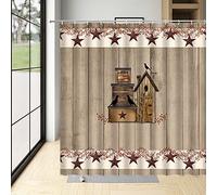 Primitive Country Birdhouse Shower Curtain Texas Star Rustic Wood Barn Door Primitive Farmhouse Pip Berry Vintage Western Cabin Retro Wooden Plank Polyester Fabric Bathroom Curtain 70 x 70 Inch Hooks