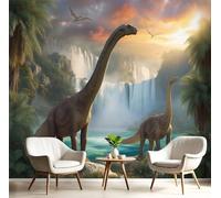 Primitive Dinosaurs Wallpaper - Jungle Waterfall Self-Adhesive, Removable, and Easy to Apply for Living Room, Kitchen, Or Bathroom (300×210 Cm, Mixed Colors)