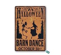 Primitive Halloween Barn Dance Sign Witches Skeletons Autumn Party Props Wall Decor Poster Metal Sign 8X12 Inches