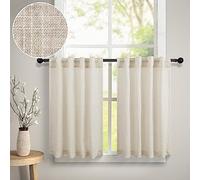 Primitive Kitchen Curtains for Small Windows 30 Inch Length 2 Tier Panels Back Tab Pocket Tan Beige Burlap Colored Cloth Canvas Textured Thick Sheer Linen Cafe Curtain for Bathroom Closet Door 30 Wide