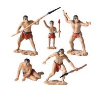 Primitive Man Statue Set Sandbox Decoration Miniature Figure Ornament For Desktop Display And Kids 5PCS (Brown, 4x2x6cm)
