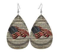 Primitive Patriotic Star Spangled Banner American Flag Women'S Dangle Earrings Lightweight Teardrop Dangle Faux Leather Earrings Durable Holiday Earring For Party Beach Married
