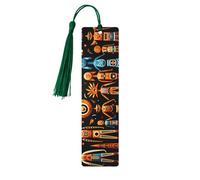 Primitive Totem Print Wooden Bookmark - Cute Book Mark with Tassel, for Book Lovers Teacher Classroom Gift Dark Green