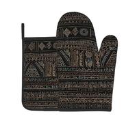 Primitive Tribal line Pattern simpleHeat-Resistant Gloves, Two-Piece Oven mitt and potholder, Essential for Kitchen Cooking, Baking and Grilling