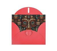 primitive tribal totem pattern patterns Red Pearlescent Paper Holiday Cards 6x4 Inches - With Envelopes for Birthdays, Weddings, and Condolences