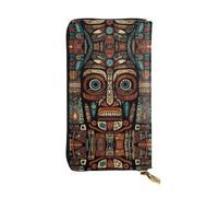 primitive tribal totem pattern Printed leather wallet, 7.5 x 4.1-inch long credit card holder, portable travel cash wallet