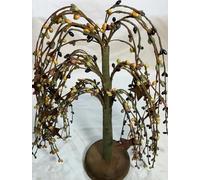 Primitive Willow Tree, Black Mustard Sage Pip Berries, 13 Inches, Rustic Country Style with Wood Base