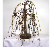 Primitive Willow Tree, Burgundy Mustard Pip Berries, 13 Inches, Rustic Country Style with Wood Base (1 Pc- Tree Color Tan)