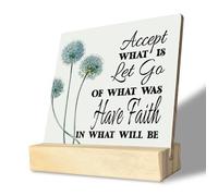 Primitive Wooden Sign, Accept What is Let Go of What Was Have Faith in What Will Be, Desk Plaque with Wooden Stand 4 x 4.3 inches, Inspirational Farmhouse Decor, Home Decor, Mindset Gifts, B