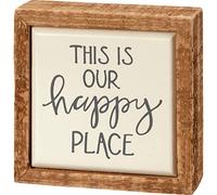 Primitives By Kathy 113340 This is Our Happy Place Mini Box Sign, 3-inch Square, Wood