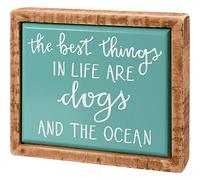 Primitives By Kathy 113429 Best Things are Dogs and the Ocean Mini Box Sign, 4.25-inch Length