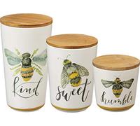 Primitives by Kathy Canisters, Bamboo Fiber, Melamine, Wood, Bees-Kind, Sweet, Humble, 4.25" Diameter x 7.25" Height