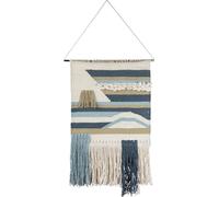 Primitives by Kathy Good Vibe Style Woven Wall Hanging, Handmade Fringe Tassel Banner, Bohemian Decor, Cott 14" Width x 22" Height Blue, Gray, Khaki, Cream