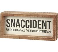 Primitives by Kathy Inset Box Sign - Snaccident (Food-Themed Decorative Sign, Wood, 6.5" x 3" x 1.75")