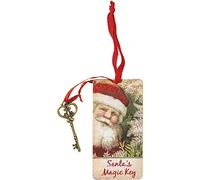 Primitives by Kathy Santa's Magic Key Christmas Tree Ornament, Vintage Inspired Wooden Santa Clause Ornament with Metal Magic Key