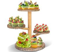Primo Lines 4-Tier Round Cupcake Tower Stand, Wooden Cake Stand with Tiered Tray Decor, Farmhouse Style, Natural & Sturdy Cupcake Display