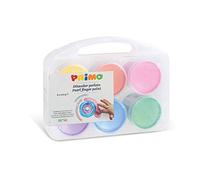 PRIMO Morocolor, 6 jars of 100 g of finger tempera, Tempera for painting with a pearly and glossy finish, Colors pleasant to the touch, Practical multipurpose case, Safe and tested