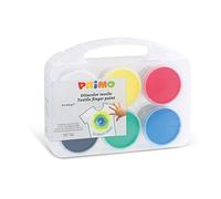 PRIMO Textil Fingerfarben-Set für Kinder | leuchtende Textil Fingermalfarben | 6 Farben im Topf á 100 ml Inhalt