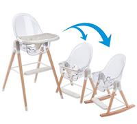 Primo Vista 3-in-1 Convertible High, Toddler, & Rocking Chair, Clear, Transparent Seat, Grows with Child, Modern Style, Adjustable Wooden Legs, Easy to Use, Assemble, Safe & Sturdy, 21.5 x 25 x 40.5"