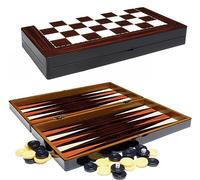PrimoLiving Deluxe Wooden Backgammon Set Porto - 25.5 x 26.4 cm - including chessboard