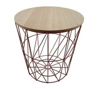 PrimoLiving Design Side Table Wire Basket Copper Colour Metal Basket with Wooden Lid P-150 Copper Colour 34 x 34 cm (Size M) Coffee Table with Storage Space Decorative Table