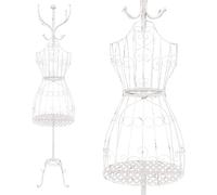 PrimoLiving metal dressmaker mannequin Tessa in antique white with coat hooks and storage space - vintage dress mannequin - ideal as a female mannequin or clothes rack - P-14165
