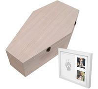 PrimoLiving wooden pet coffin with picture frame - size XXL for large pets - animal coffin nature with fixed metal closure - coffin picture frame paws plaster cast