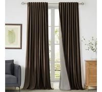 Primrose 100% Full Blackout Brown Velvet Curtains 84 inch Long for Living Room,Set of 2 Liner Rod Pocket Back Tab Thermal Window Room Darkening Heavy Decorative Drapes Bedroom