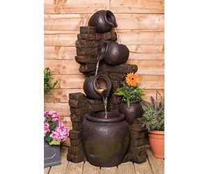 Primrose 120cm Stone Effect 3 Tier York Cascading Jars Water Fountain with LED Lights and Planter Outdoor Feature
