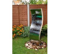 Primrose 130cm Curved Wall Vertical Wave Silver Stainless Steel Double Sided Water Feature with Plastic Reservoir