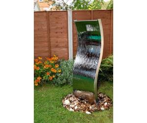 Primrose 130cm Curved Wall Vertical Wave Silver Stainless Steel Double Sided Water Feature with Plastic Reservoir