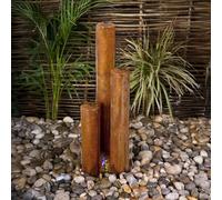 Primrose 137cm Corten Steel Rust Effect 3 Tiered Tubes Outdoor Garden Water Feature with LED Lights