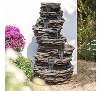 Primrose 147cm Stone Effect 8 Tier Rock Cascade Garden Water Feature with Halogen Lights Self Contained Reservoir