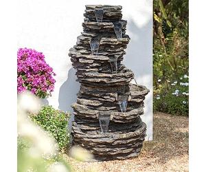Primrose 147cm Stone Effect 8 Tier Rock Cascade Garden Water Feature with Halogen Lights Self Contained Reservoir