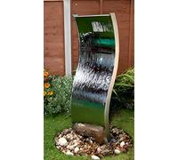 Primrose 180cm Curved Wall Vertical Wave Silver Stainless Steel Double Sided Water Feature with Plastic Reservoir