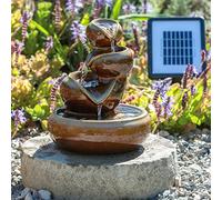 Primrose 25cm Solar Powered Brown Ceramic Oil Jar Three Tier Cascade Patio Garden Water Feature