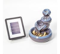 Primrose Cosmos Blue Three-Tier Oil Jar Solar Powered Ceramic Water Feature 25cm