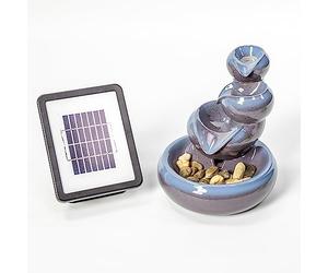 Primrose 25cm Solar Powered Ceramic Oil Jar Metallic Blue Three Tier Cascade Patio Garden Water Feature